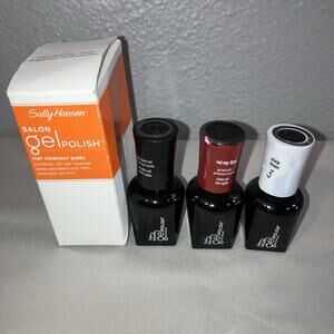 Sally Hansen New No Box Red My Lips Salon Gel Polish Step 1,2,3 + Cleanser Pads